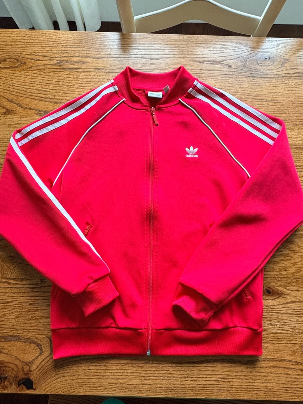 Adidas Bright Red Track Jacket with White Stripes- Mens Medium